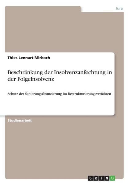 Cover for Mirbach · Beschränkung der Insolvenzanfec (Book)