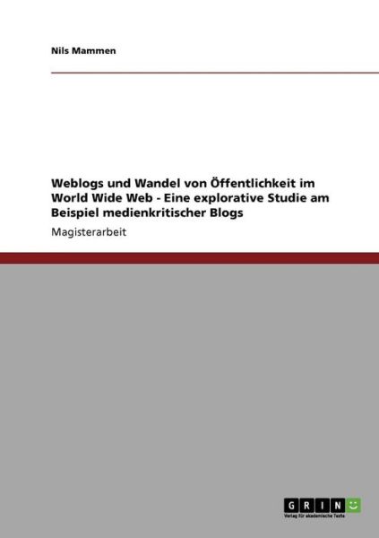 Cover for Mammen · Weblogs und Wandel von Öffentlic (Book) [German edition] (2008)