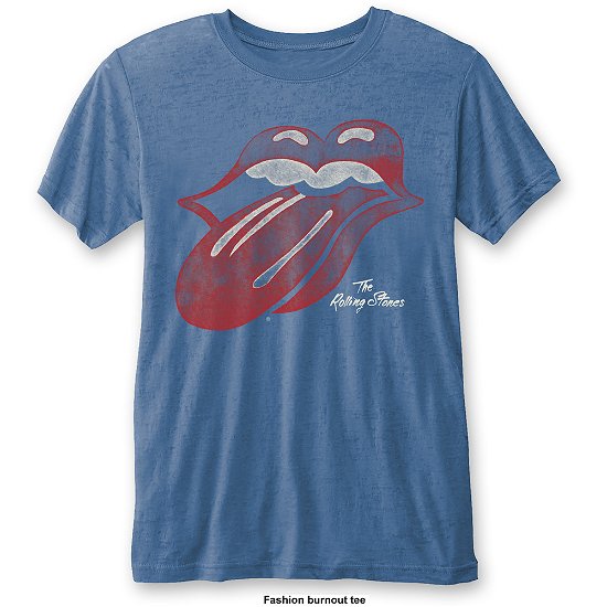 Cover for The Rolling Stones · The Rolling Stones Unisex T-Shirt: Vintage Tongue (Burnout) (T-shirt) [size S] [Blue - Unisex edition]