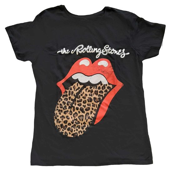 The Rolling Stones Ladies T-Shirt: Leopard Print Tongue (10) - The Rolling Stones - Gadżety -  - 5056561036441 - 