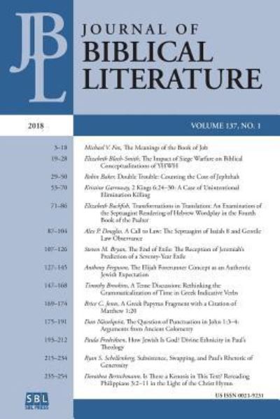 Cover for Adele Reinhartz · Journal of Biblical Literature 137.1 (Paperback Bog) (2018)