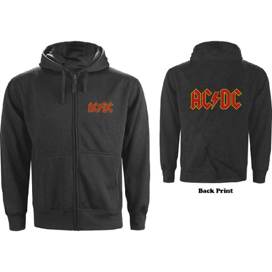 AC/DC Unisex Zipped Hoodie: Logo (Back Print) - AC/DC - Merchandise -  - 5056170666442 - 