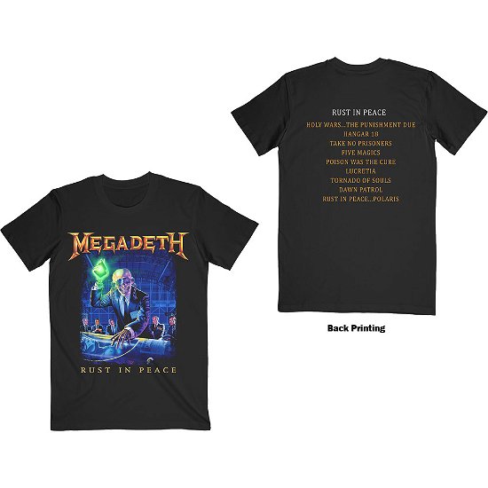 Megadeth Unisex T-Shirt: Rust In Peace Track list (Back Print) - Megadeth - Produtos -  - 5056368638442 - 