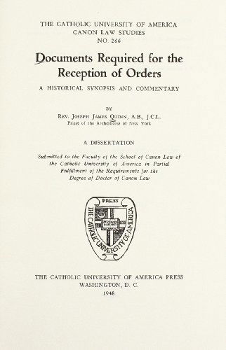 Cover for Quinn · Documents Required for the Reception of Orders - CUA Studies in Canon Law (Hardcover Book) (2013)