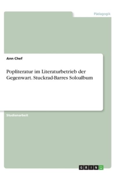 Cover for Chef · Popliteratur im Literaturbetrieb d (Book)