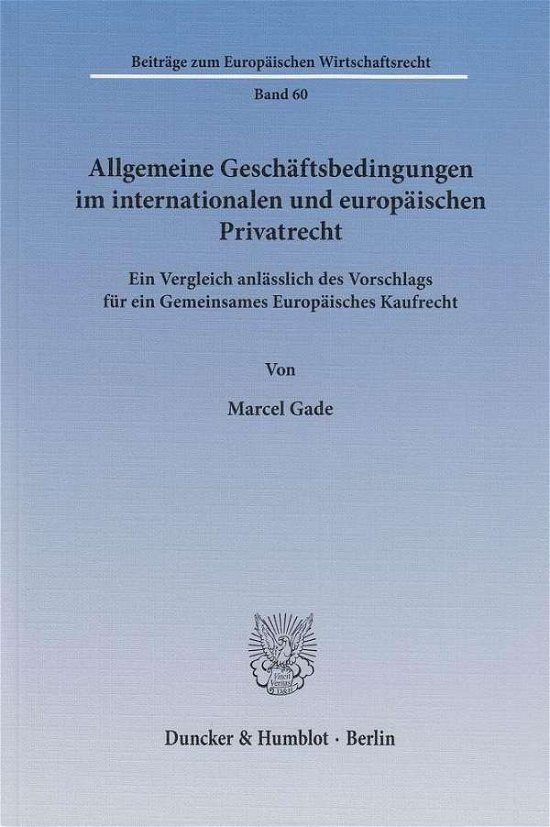 Cover for Niels W. Gade · Allgemeine Geschäftsbedingungen im (Book) (2014)