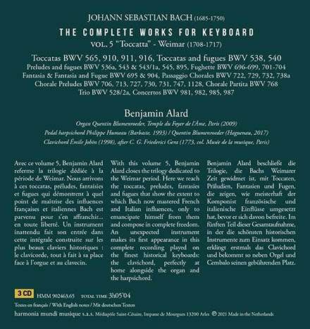 Cover for Benjamin Alard · J.S. Bach: The Complete Works For Keyboard. Vol. 5 Toccata / Weimar 1708-1717 (CD) (2021)