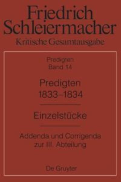 Cover for Schleiermacher · Krit.Ges.14 Pred.1833-34 (Bok) (2017)