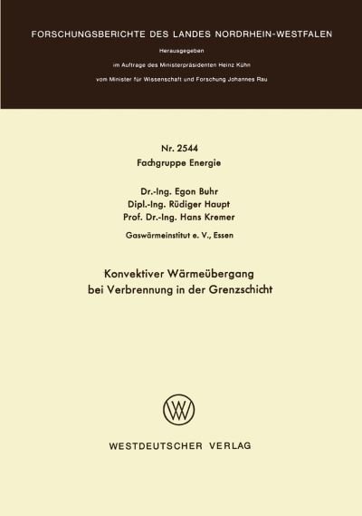 Cover for Egon Buhr · Konvektiver Warmeubergang Bei Verbrennung in Der Grenzschicht (Paperback Book) [1976 edition] (1976)