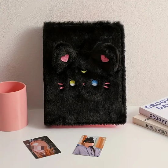 Kawaii Cartoon Plush Fluffy Binder Sleeves Album · A5 Photocard Ring Binder (CD) [Black Plush edition] (2023)