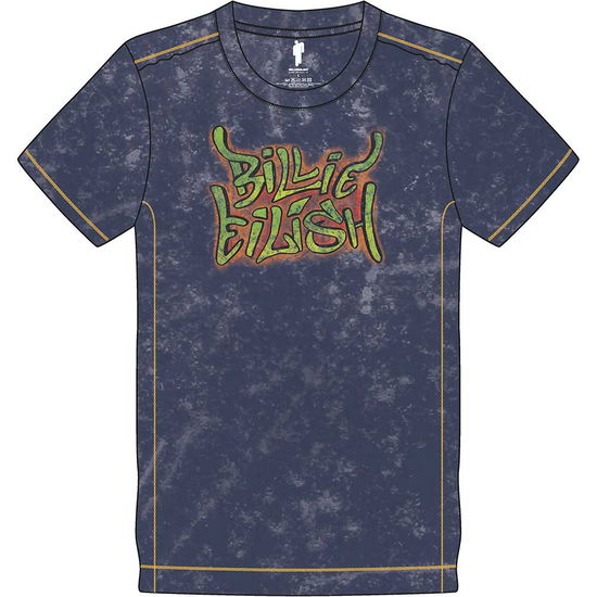 Billie Eilish Unisex T-Shirt: Graffiti (Navy Blue) (Wash Collection) - Billie Eilish - Merchandise -  - 5056368643446 - September 28, 2020