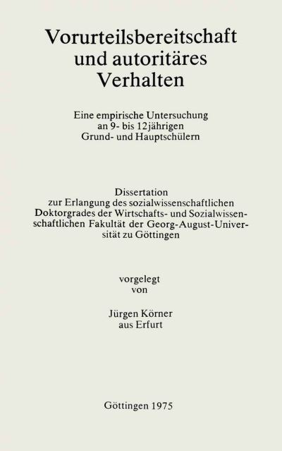 Cover for Jurgen Korner · Vorurteilsbereitschaft und autoritares Verhalten (Hardcover Book) (1975)