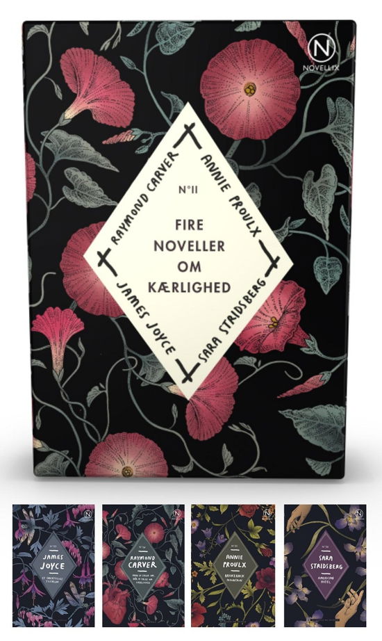 Cover for James Joyce, Raymond Carver, Annie Proulx, Sara Stridsberg · Noveller fra Novellix: Gaveæske med fire noveller om kærlighed II (Sewn Spine Book) [1.º edición] (2022)