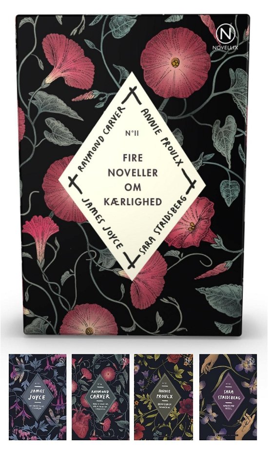 Cover for James Joyce, Raymond Carver, Annie Proulx, Sara Stridsberg · Noveller fra Novellix: Gaveæske med fire noveller om kærlighed II (Hæftet bog) [1. udgave] (2022)