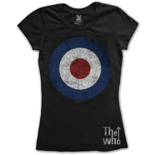 The Who Ladies T-Shirt: Target Distressed (Black) - The Who - Gadżety - Rockoff - 5056170687447 - 21 czerwca 2019