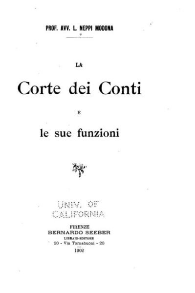 Cover for Avv. L. Neppi Modona · La corte dei conti e le sue funzioni (Taschenbuch) (2016)