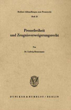 Cover for Hennemann · Pressefreiheit und Zeugnisver (Book) (1978)