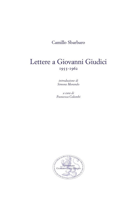 Cover for Camillo Sbarbaro · Lettere A Giovanni Giudici (1955-1962) (Book)