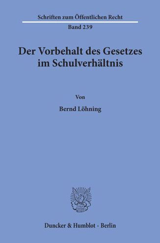 Cover for Löhning · Der Vorbehalt des Gesetzes im S (Bog) (1974)