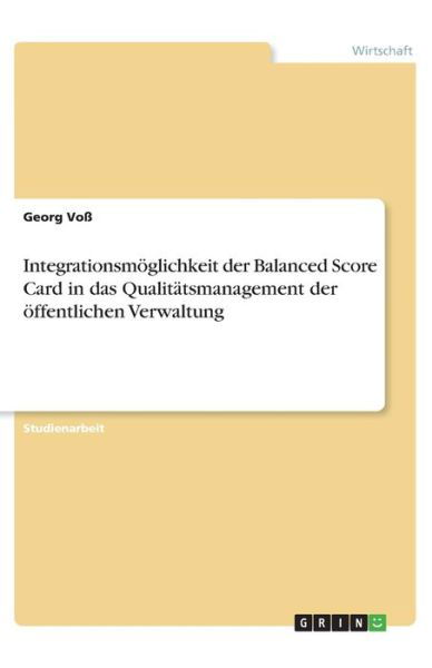 Cover for Voß · Integrationsmöglichkeit der Balance (Bok)