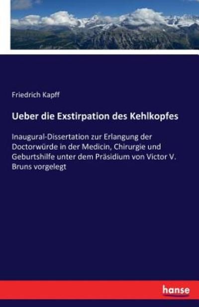 Cover for Kapff · Ueber die Exstirpation des Kehlko (Bog) (2016)