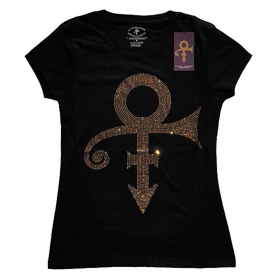 Prince Ladies T-Shirt: Gold Symbol (Embellished) - Prince - Mercancía -  - 5056561022451 - 
