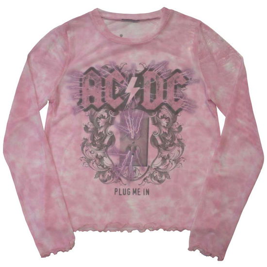 AC/DC Ladies Long Sleeve Crop Top: Plug Me In (Mesh) - AC/DC - Merchandise -  - 5056737236453 - February 22, 2024