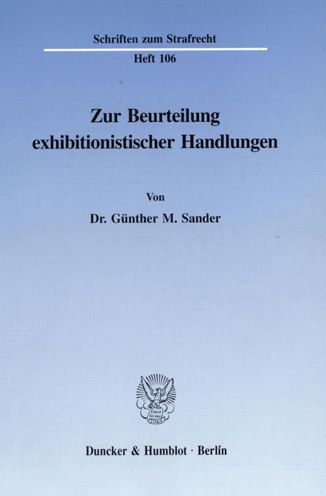 Cover for Sander · Zur Beurteilung exhibitionistisc (Book) (1996)