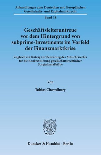 Cover for Chowdhury · Geschäftsleiteruntreue vor de (Book) (2014)