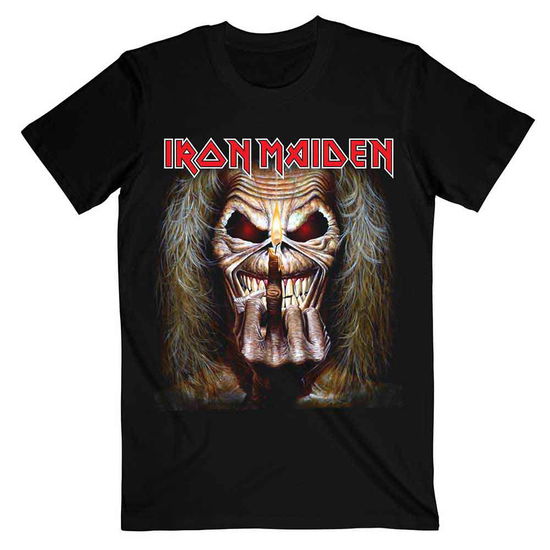 Iron Maiden Unisex T-Shirt: Eddie Candle Finger - Iron Maiden - Fanituote - ROFF - 5055295345454 - maanantai 27. toukokuuta 2013