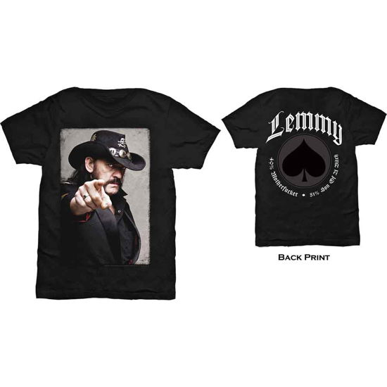 Lemmy Unisex T-Shirt: Pointing Photo (Back Print) - Lemmy - Fanituote - ROFF - 5055979931454 - keskiviikko 4. toukokuuta 2016