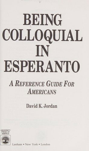 Cover for Jordan · Being Colloquial in Esperanto CB (Book) (1992)