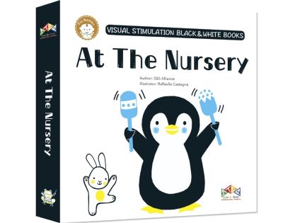 Cover for At the Nursery - Black &amp; White Books: visual stimulation for babies (Hardcover Book) (2023)