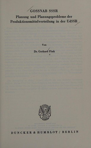 Cover for Fink · Gossnab Sssr. (Book) (1972)