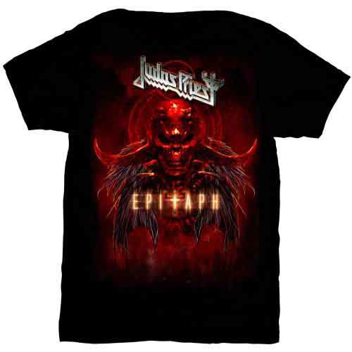 Judas Priest Unisex T-Shirt: Epitaph Red Horns - Judas Priest - Produtos - Global - Apparel - 5055295357457 - 22 de julho de 2013