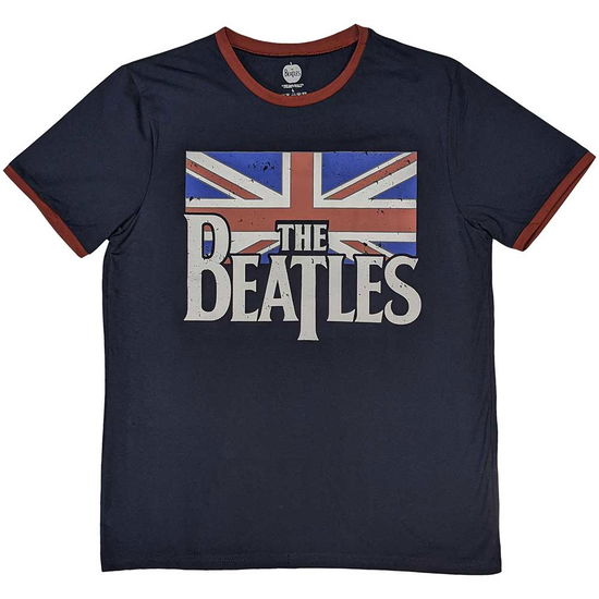 The Beatles Unisex Ringer T-Shirt: Drop T Logo & Vintage Flag - The Beatles - Merchandise -  - 5056737209457 - 1 december 2023