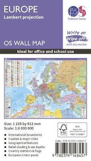 Europe: Lambert projection - OS Wall Map -  - Books - Ordnance Survey - 9780319148457 - March 12, 2020