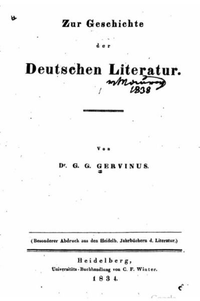 Cover for G G Gervinus · Zur Geschichte Der Deutschen Literatur (Taschenbuch) (2015)
