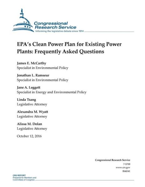 Cover for Congressional Research Service · Epa's Clean Power Plan for Existing Power Plants (Paperback Book) (2016)