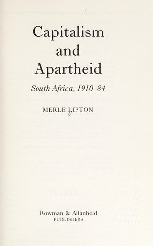 Cover for Lipton · Capitalism and Apartheid CB (Book)