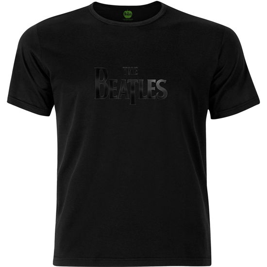 The Beatles Unisex Hi-Build T-Shirt: Drop T Logo (Black-On-Black) - The Beatles - Merchandise - Apple Corps - Apparel - 5056170600460 - 