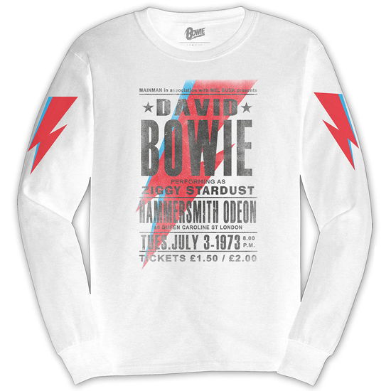 David Bowie Unisex Long Sleeve T-Shirt: Hammersmith Odeon (Sleeve Print) - David Bowie - Merchandise - Rockoff - 5056170697460 - July 26, 2024