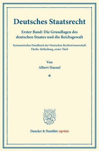 Cover for Haenel · Deutsches Staatsrecht. (Book) (2013)