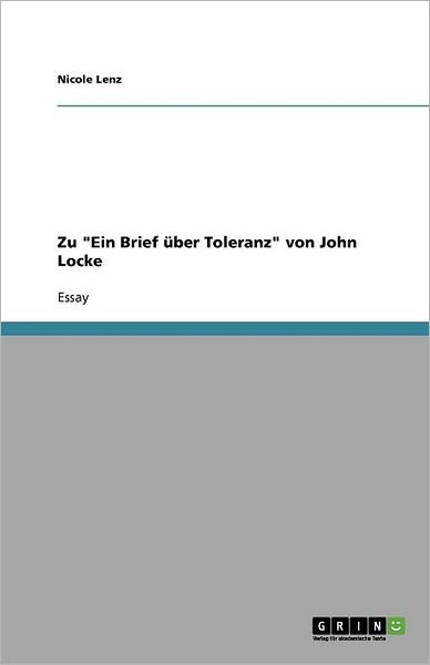 Cover for Lenz · Zu &quot;Ein Brief über Toleranz&quot; von J (Book) [German edition] (2011)