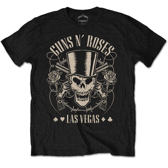 Guns N' Roses Unisex T-Shirt: Top Hat, Skull & Pistols Las Vegas - Guns N Roses - Produtos - Bravado - 5055979950462 - 5 de janeiro de 2017