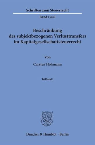 Cover for Hohmann · Beschränkung des subjektbezogen (Bog)