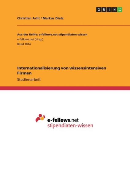 Cover for Acht · Internationalisierung von wissensi (Book) (2016)