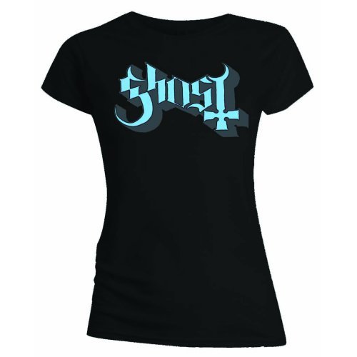 Cover for Ghost · Ghost Ladies T-Shirt: Blue / Grey Keyline Logo (Skinny Fit) (T-shirt) [size M] [Black - Ladies edition]