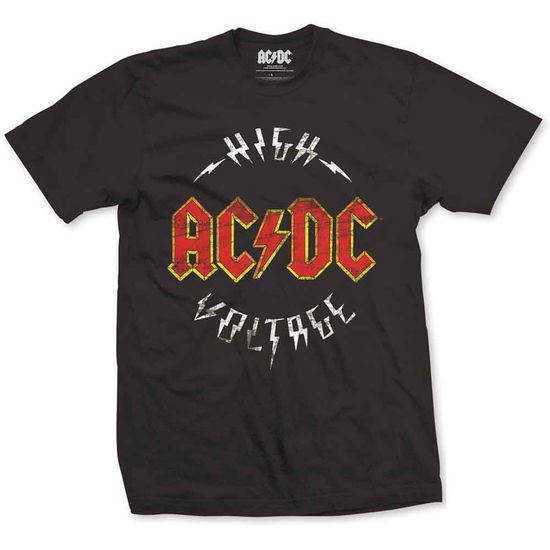 AC/DC Unisex T-Shirt: High Voltage (Black) - AC/DC - Produtos - Perryscope - 5055979914464 - 4 de setembro de 2015