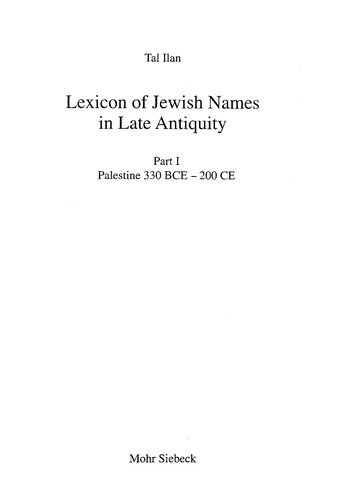 Cover for Tal Ilan · Lexicon of Jewish Names in Late Antiquity (Hardcover Book) (2002)